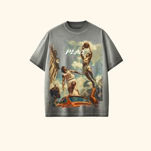 Logo personnalisé de haute qualité T-shirt Streetwear pour hommes Hip Hop mode surdimensionné Vintage délavé imprimé graphique haut T-shirt pour hommes - Product Image 3