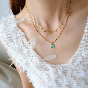 Cat's Eye Stone Oval Geometric Luxury Minimalist Pendant Necklace Stainless Steel 18K Gold Plated Link Color-Retaining Good - Product Image 1