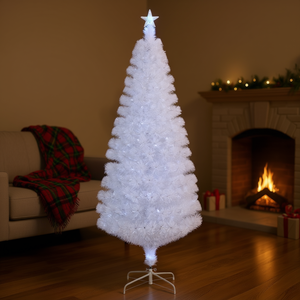 Sapin de Noël artificiel blanc de 7 pieds, pré-éclairé avec lumières LED, étoile sur le dessus, base autoportante pour intérieur - Product Image 2