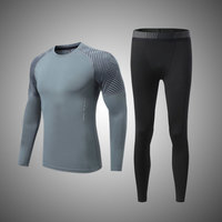 Kualitas Tinggi Peregangan Spandex Kelembaban Sumbu Pria Gym Kebugaran Memakai Celana Ketat Lengan Panjang Kompresi Suit