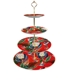 Sang trọng bán buôn nhiệt đới Rừng Mưa phong cách xương Trung Quốc vàng rim <span class=keywords><strong>Red</strong></span> Flower Wedding đồ ăn <span class=keywords><strong>Set</strong></span> tấm máy rửa chén an toàn cho nhà - Product Image 6