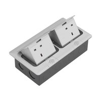Prise de sol encastrée en alliage d'aluminium avec 2 prises de courant britanniques et un port de données RJ45 CAT6 pour usage professionnel