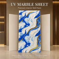 Panneau PVC MORLENX Bleu Blanc Abstrait Effet Marbre UV Haute Brillance Étanche pour Murs d'Accueil
