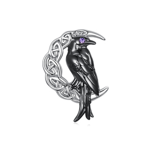 Pendentif corbeau néo-gothique avec incrustation de zircon violet, breloque thématique en alliage plaqué noir, bijoux unisexe - Product Image 1