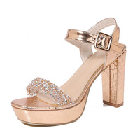 Chaussures pour femmes 2025 – Nouveauté transfrontalière style bohème, pantoufles à strass coréennes à talons épais et hauts pour femmes Sunborn