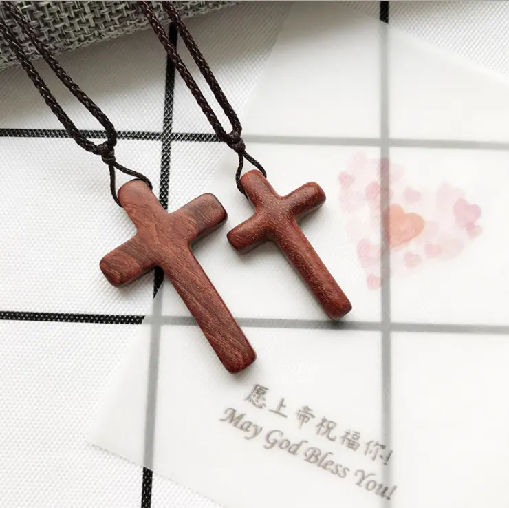 Cross Necklace Crafts Pendant Casual Fashion Wooden Art Accessories Gift High quality natural wood Church pray wood Cross