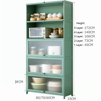 Armoire de cuisine sur pied avec porte anti-poussière rabattable, armoire de rangement de cuisine en bambou pour bols, épices, vaisselle, organisateur