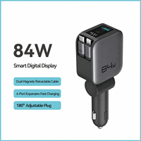 Chargeur de voiture mini personnalisé 84W rétractable 4 ports, chargeur de téléphone de voiture PD 45W PPS USB C USB A pour smartphones avec affichage de la tension