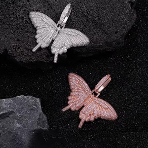 Butterfly Pendant Necklace Men's Diamond Charm Full Pave Street Style Everyday Wear - Product Image 4
