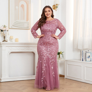 Robes de soirée de luxe grande <span class=keywords><strong>taille</strong></span> Robe de soirée longue élégante à manches longues avec broderie de paillettes Robes de soirée <span class=keywords><strong>pour</strong></span> femmes - Product Image 2