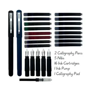 Calligraphy Pen Set 25 pieces Gift Box Set 2 Pens 5 free-flowing Nib sections 16 Ink cartridges 1 pad1pump