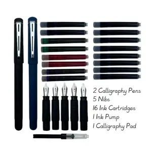 Kalligrafie Pen Set 25 Stuks Geschenkdoos Set 2 Pennen 5 Vrij Stromende Nib Secties 16 Inktpatronen 1 Pad1pump