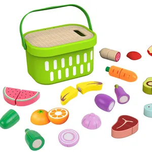 ชุดของเล่นไม้สำหรับเด็กหั่นผักและผลไม้แบบพกพาชุดของเล่นจำลองใช้ในครัวสำหรับเล่นในบ้าน