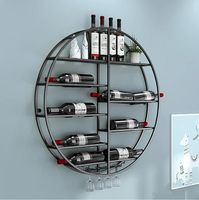 Porte-bouteilles industriel moderne rond mural en métal noir