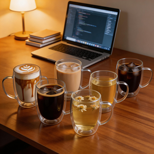 Tazas de Vidrio de Borosilicato de 350 ml (12 oz) Resistentes al Calor, para Café, Latte y Té, de Doble Pared, con Asa, de Fábrica - Product Image 1