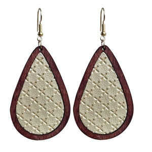 Pendientes de piel sintética con forma de gota geométrica, Pendientes colgantes de retazos de cuero de madera semicircular para mujer Uionen 870 - Product Image 5