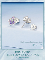 925 argent Sterling étincelant romantique Iris fleur boucles d'oreilles bijoux fins clous de mode pour les femmes