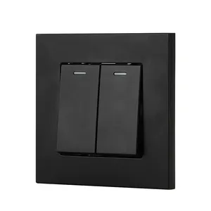 Interruptor de pared eléctrico de seguridad montado en la pared, pulsador estándar europeo de 2 entradas, 1 vía y 2 vías, Panel de Color negro/dorado/Blanco/gris