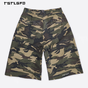 Pantalon large camouflage haut de gamme pour homme, coupe mi-mollet, bords bruts, en mélange de coton, coupe ample, style urbain - Product Image 5