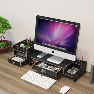 Wooden Computer Monitor Stand With Storage <b>Shelf</b> <b>Desktop</b> Organizer For Office Desk Rectangle Shape Multipurpose 2 Layer - Product Image 4
