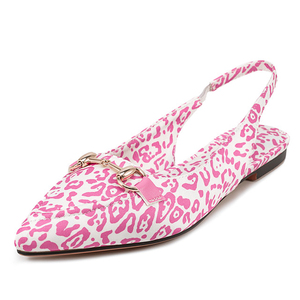 Sandales plates à bout pointu pour femmes, grande taille 45, imprimé léopard, à bride arrière, coupe large, ornements métalliques - Product Image 1