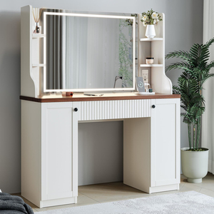 Factory Direct Fluted Drawer Design Brightness Dressing Table <b>Vanity</b> Desk with <b>Mirror</b> and Drawers - Product Image 1