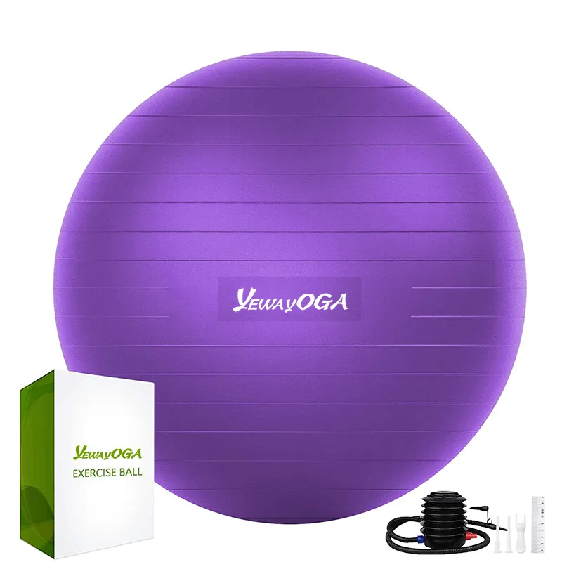 Yewayoga Factory Price Custom Anti Burst Yoga Ball 45cm55cm65cm75cm85cm95cm size customization pvc ball for gym yoga ball pump