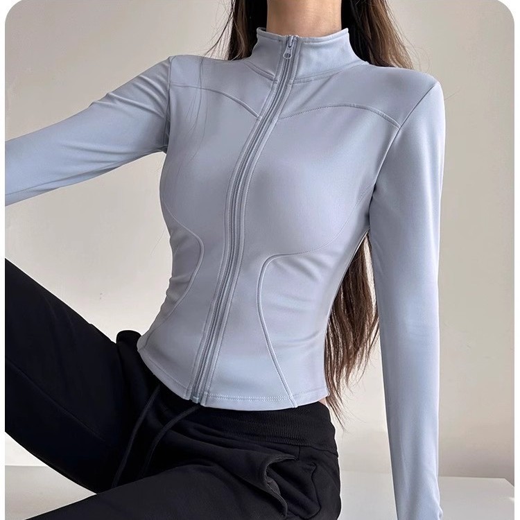 Outdoor Sports Long Sleeved Women Slim Yoga Clothes Quick Dry Zipper Cardigan Stand up Collar Jacket Running Fitness Jacket Top