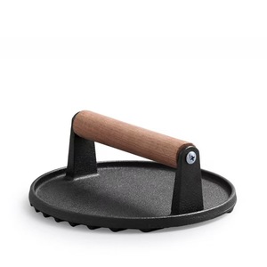 Cast Iron Meat Press Plate With Wooden Handle For Grilling Steaks Outdoor Use - Product Image 4