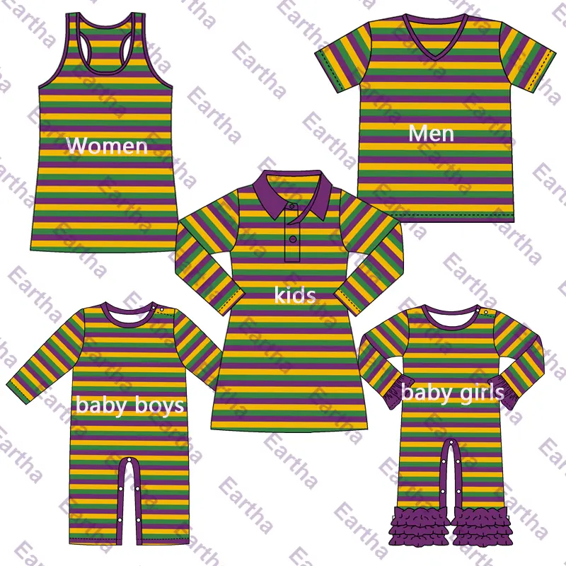 Monogram Gaun baju jumpsuit bayi pria wanita, Kemeja emas hijau ungu untuk pria dan wanita