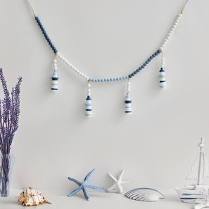 Wooden Ocean-Themed Hanging Ornaments Mediterranean Style Beaded Lighthouse Pendant Home Decor Multi Piece Package - Product Image 2
