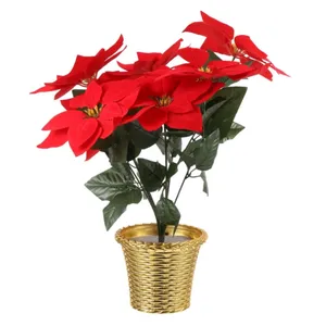 Weihnachts dekoration Blumen Künstliche rote Weihnachts sterne Plastik pflanzen Büsche Große Töpfe Party Schmuck Erdtöne Rouge Stoff