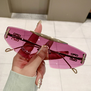 <b>Frameless</b> Cat Eye Sunglasses UV400 Metal <b>Frame</b> Women's Trendy Style For Outings Driving Parties - Product Image 4