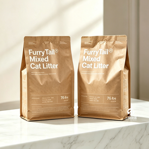 Custom Logo Thick Kraft Paper <b>Cat</b> <b>Litter</b> Bag with Aluminum Foil Moisture Proof Eight Side Seal Zipper Packaging Pouch - Product Image 3