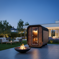 Hachillspa Mini Traditionelle Massivholz-Außen sauna 1-2 Personen Würfels auna mit 2-stufigen Bänken LED-Leuchten Harvia Heater Option