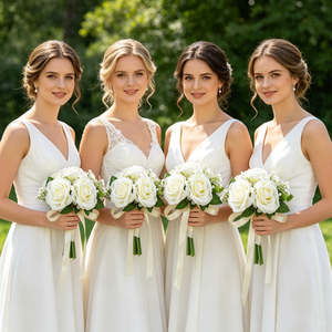 Bouquet da <span class=keywords><strong>Sposa</strong></span> in <span class=keywords><strong>Fiori</strong></span> di Seta Bianchi <span class=keywords><strong>per</strong></span> <span class=keywords><strong>Sposa</strong></span> e Damigelle, Impermeabile ed Ecologico, <span class=keywords><strong>per</strong></span> San Valentino e Festa della Mamma - Product Image 2
