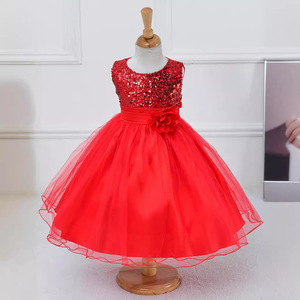 Flower Girls' Dress Silver <b>Sequin</b> Tulle Skirt O-Neck Party Performance Dress For Children - Product Image 3