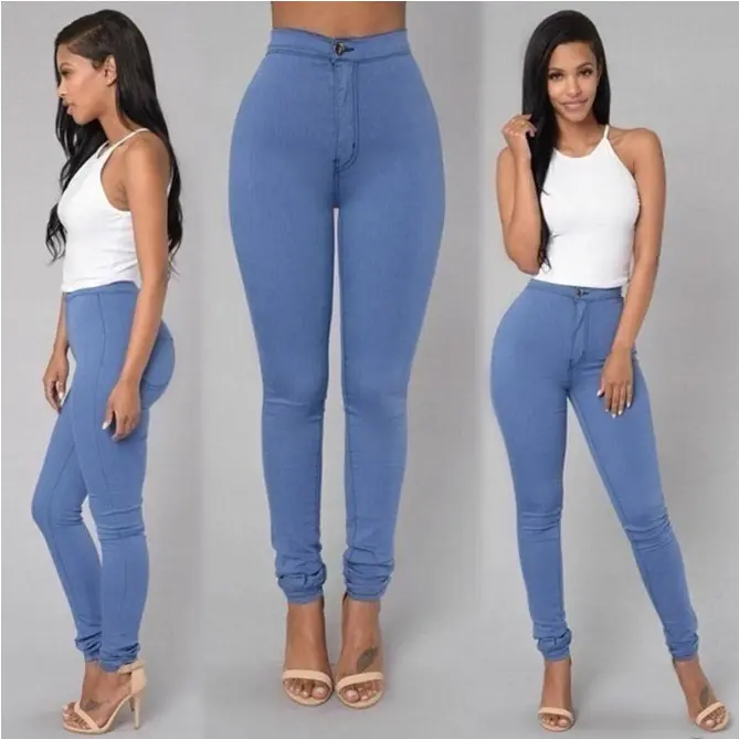 Wholesale Custom Women Stretch High Waist Candy Color Skinny Denim Trousers Women Pencil Jeans