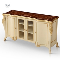 Buffet en bois massif de luxe européen, 4 portes, armoire de cuisine, présentoir de salle à manger, Buffet sculpté