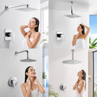 Ensemble de douche à jet de pluie en céramique polie couleur or, luxe léger, système de douche rond encastré mural pour hôtel et appartement