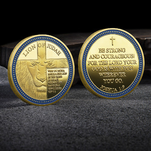 Moneda Talismán de la Suerte de León Judío - Medalla de Aleación Troquelada Grabada Bañada en Oro con Acabado Antiguo UV Religioso para Soldados Cristianos - Product Image 1