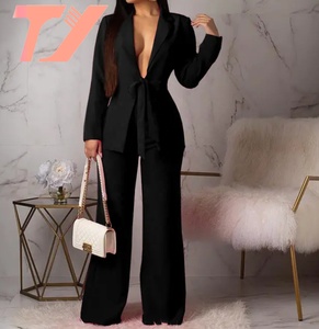 TUOYI 無地ルーズウエストバンドツーピースセット レディースオフィスフォーマルコート - Product Image 3