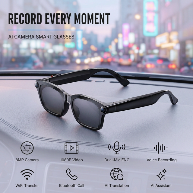 Factory Wholesale AR Smart AI Glasses 8MP 4K Camera Real-time Translation Music Calling Voice Assistant Sunglasses OEM ODM Bulk