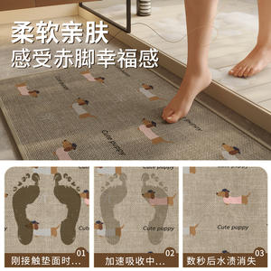 Alfombra de Baño Rectangular Tipo Lino con Diseño de Oso Invernal, Absorbente, Antideslizante y de Secado Rápido - Product Image 4