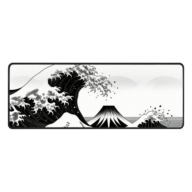 Black White Edo Style Artwork Gaming Mouse Pad Large Extended XXL Desk Mat Ukiyo-e Japanese Art Design Eco-friendly Rubber Stock
