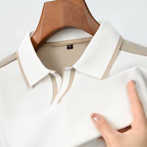 Outurueng t-shirt estiva lavorata a maglia con colletto a gabbiano a maniche corte tinta unita Design semplice con cuciture a contrasto - Product Image 4