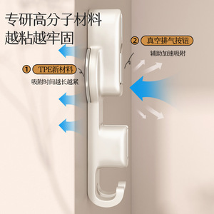 Porte-serviettes mural à ventouse avec crochets, support de rangement pliable pour salle de bain, en acier au carbone, design minimaliste, 1 niveau, capacité de charge de 1,5 kg - Product Image 2