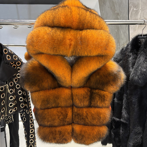 <span class=keywords><strong>Veste</strong></span> en fourrure de renard naturelle à capuche, <span class=keywords><strong>gilet</strong></span> court en fourrure de renard, manteau sans manches en vraie fourrure de renard pour <span class=keywords><strong>femme</strong></span> - Product Image 2