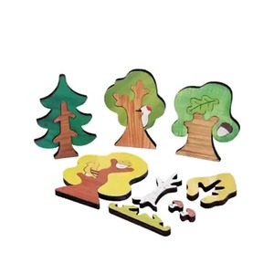 Ensemble de 5 arbres dorf de forêt en bois pour enfants, figurines, puzzle montessori, jouets éducatifs pour bébés - Product Image 3
