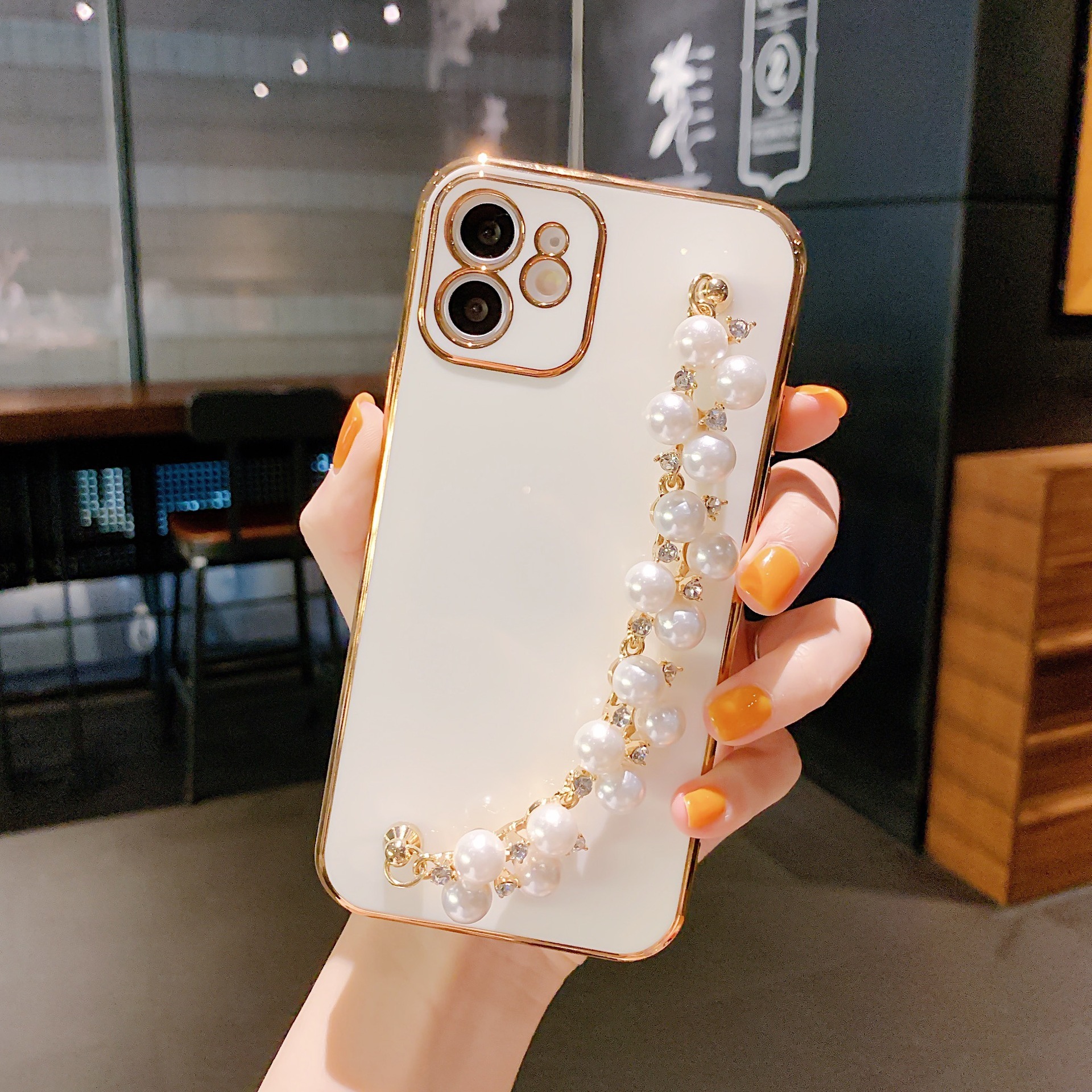 Coque de téléphone portable de luxe avec sangle en chaîne, plaqué or, pour iphone XS XR XS MAX 1112 pro 12 pro max 13 pro max